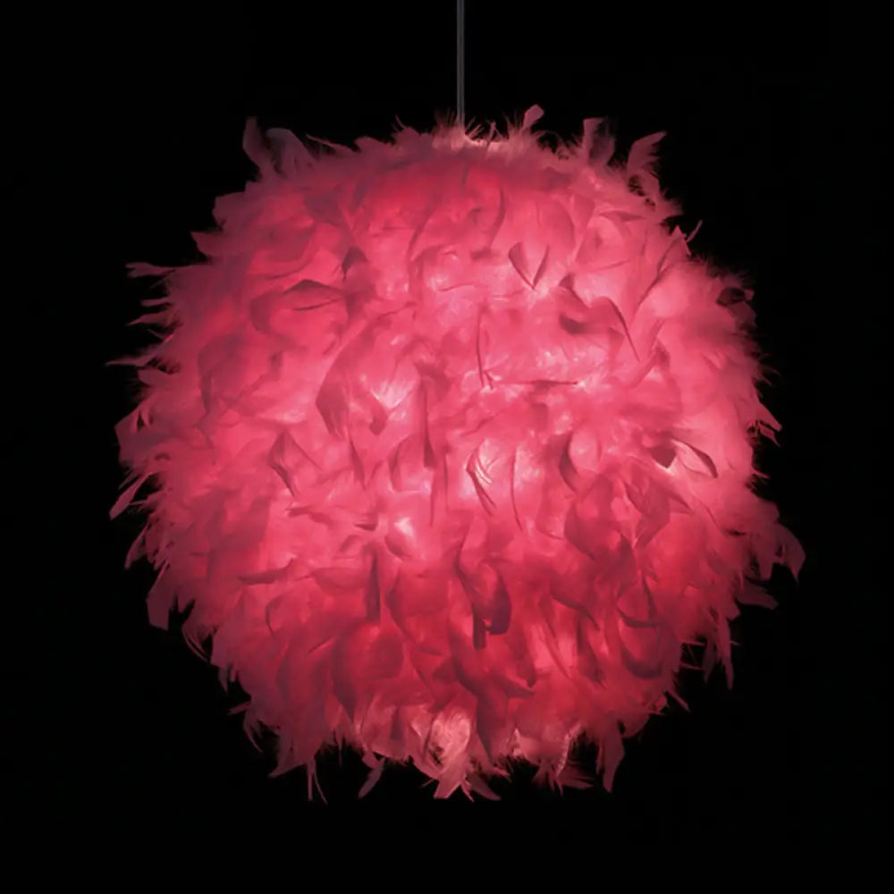 Modern Feather 1 Head Sphere Drop Pendant Ceiling Light (12’/14’/16’ Width) - White/Pink/Rose