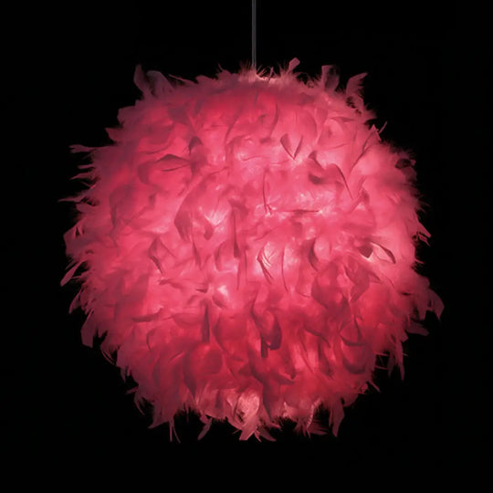 Modern Feather 1 Head Sphere Drop Pendant Ceiling Light (12’/14’/16’ Width) - White/Pink/Rose