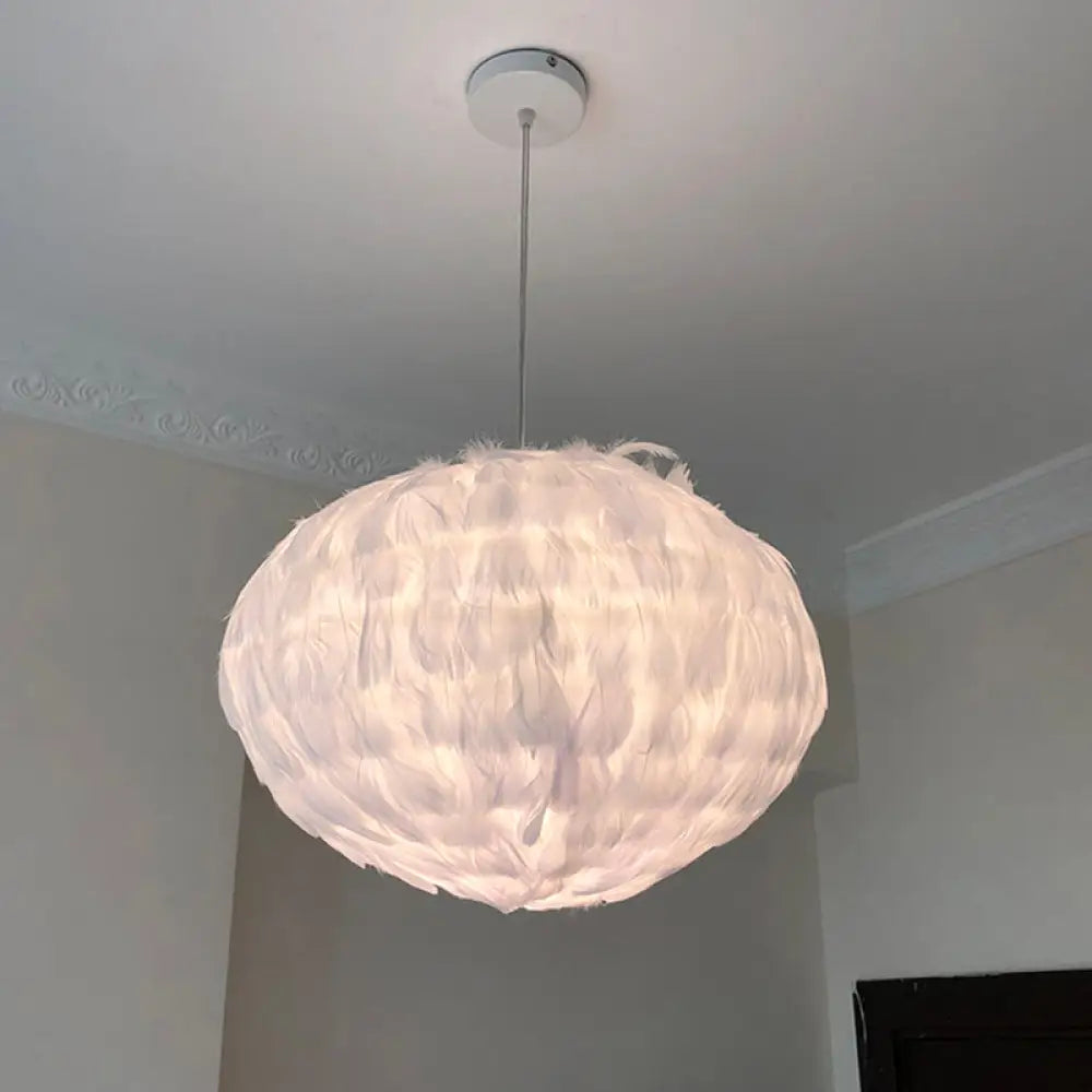 Modern Feather Ball Hanging Pendant Light With 1 Bulb For Bedroom Ceiling Suspension In Elegant