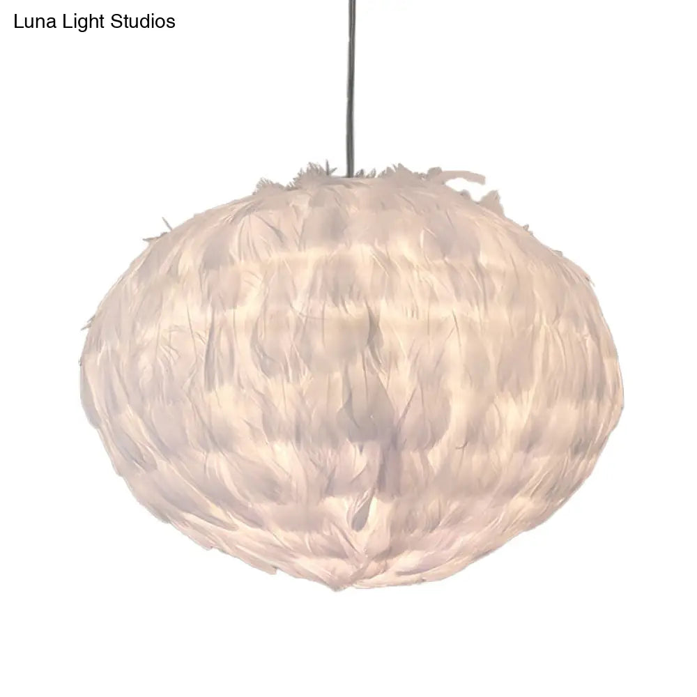 White Feather Ball Pendant Ceiling Light: Modernist Bedroom Suspension With Fabric Shade & 1 Bulb