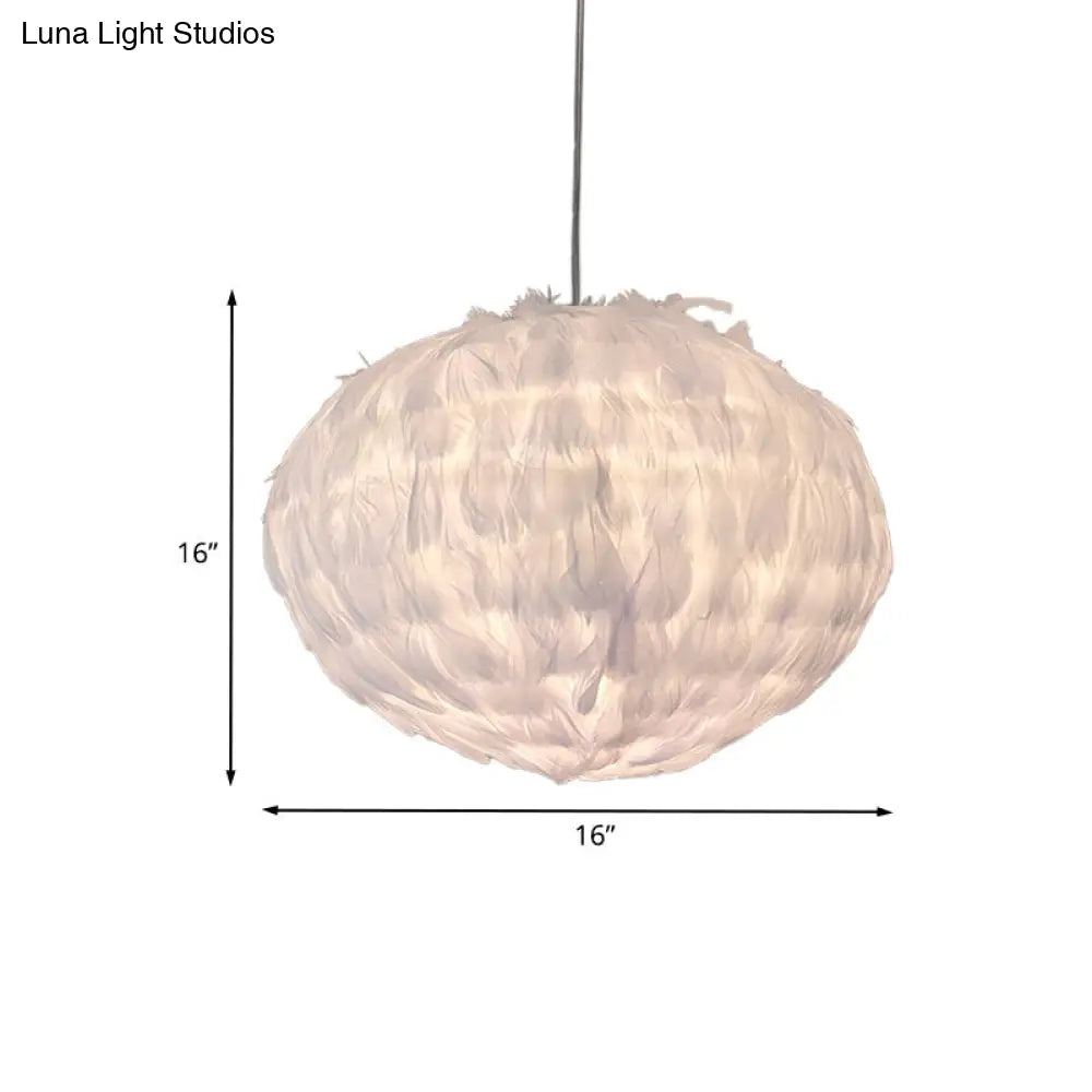 White Feather Ball Pendant Ceiling Light: Modernist Bedroom Suspension With Fabric Shade & 1 Bulb