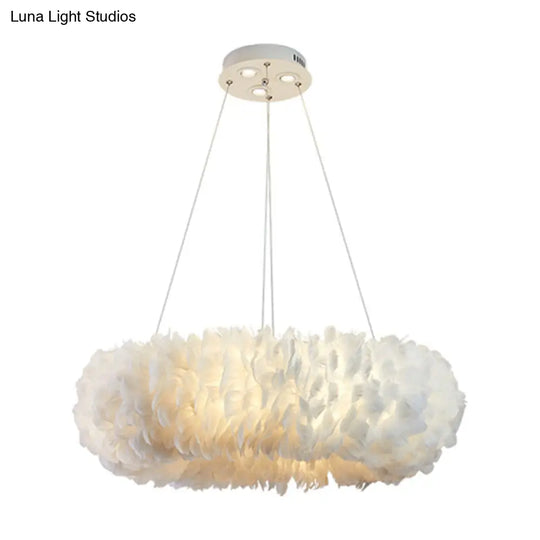 White Feather Ring Pendant Light - Modern Bedroom Chandelier