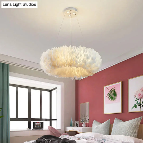 White Feather Ring Pendant Light - Modern Bedroom Chandelier / 20