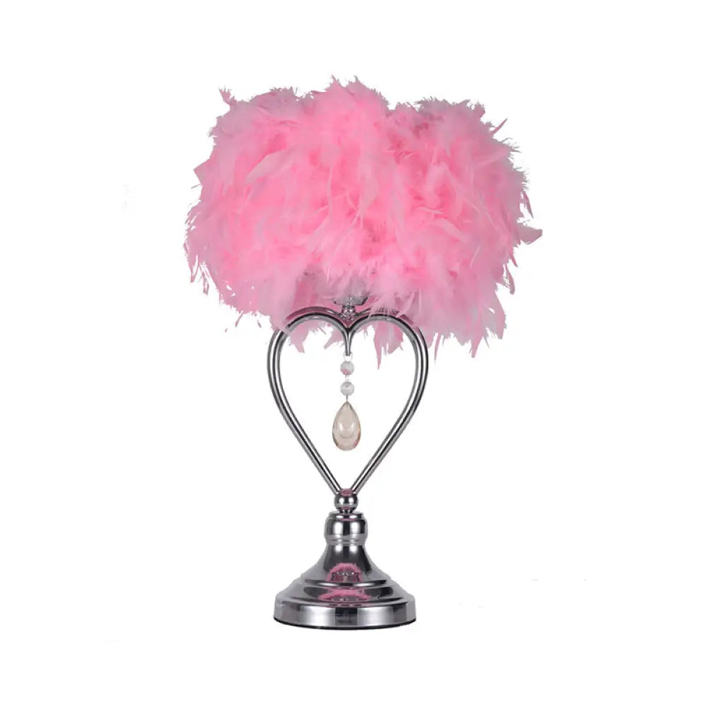 Modern Feather Dome/Tapered Shade Table Lamp Single Black/Pink/Cream Nightstand Light With Versatile