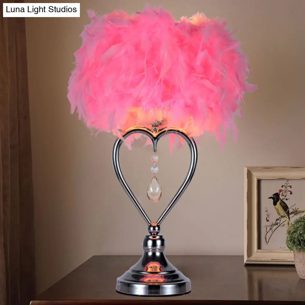 Modern Feather Dome/Tapered Shade Table Lamp Single Black/Pink/Cream Nightstand Light With Versatile