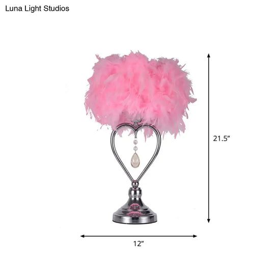 Modern Feather Dome/Tapered Shade Table Lamp Single Black/Pink/Cream Nightstand Light With Versatile