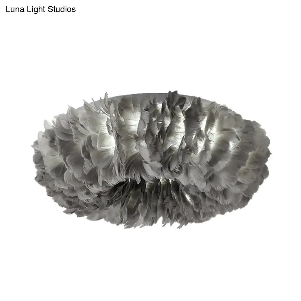 Modern Feather Flushmount Ceiling Light With 3/6 Fabric Heads In White/Grey/Pink For Bedroom