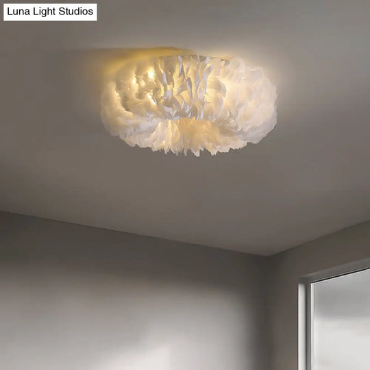 Modern Feather Flushmount Ceiling Light With 3/6 Fabric Heads In White/Grey/Pink For Bedroom