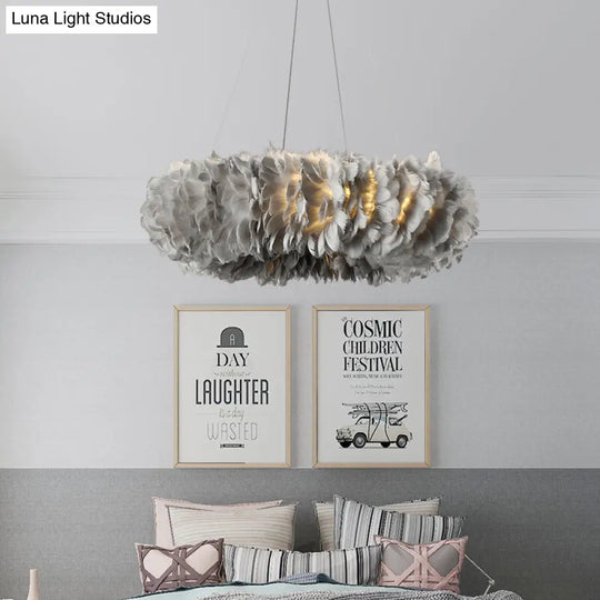 Modern Loop Feather Chandelier - White/Grey/Pink 3/6-Light Ceiling Pendant Lamp