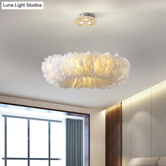 Modern Loop Feather Chandelier - White/Grey/Pink 3/6-Light Ceiling Pendant Lamp 3 / White