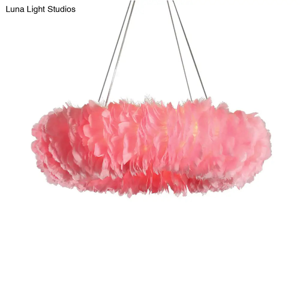 Modern Feather Suspended Pendant Lamp - Loop Chandelier 3/6-Light White/Grey/Pink