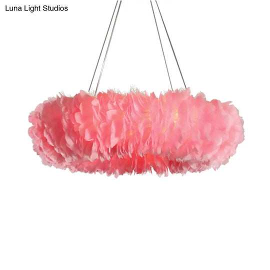 Modern Feather Suspended Pendant Lamp - Loop Chandelier 3/6-Light White/Grey/Pink