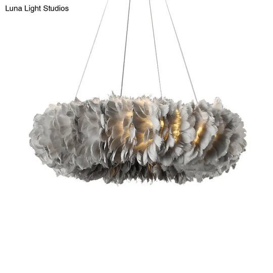 Modern Feather Suspended Pendant Lamp - Loop Chandelier 3/6-Light White/Grey/Pink