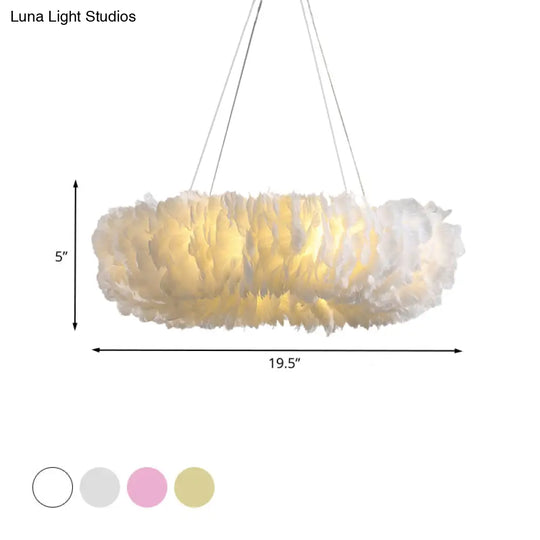 Modern Feather Suspended Pendant Lamp - Loop Chandelier 3/6-Light White/Grey/Pink