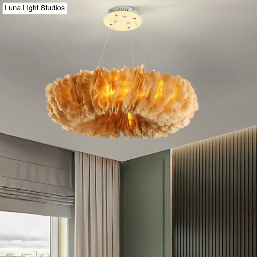 Modern Loop Feather Chandelier - White/Grey/Pink 3/6-Light Ceiling Pendant Lamp 3 / Yellow