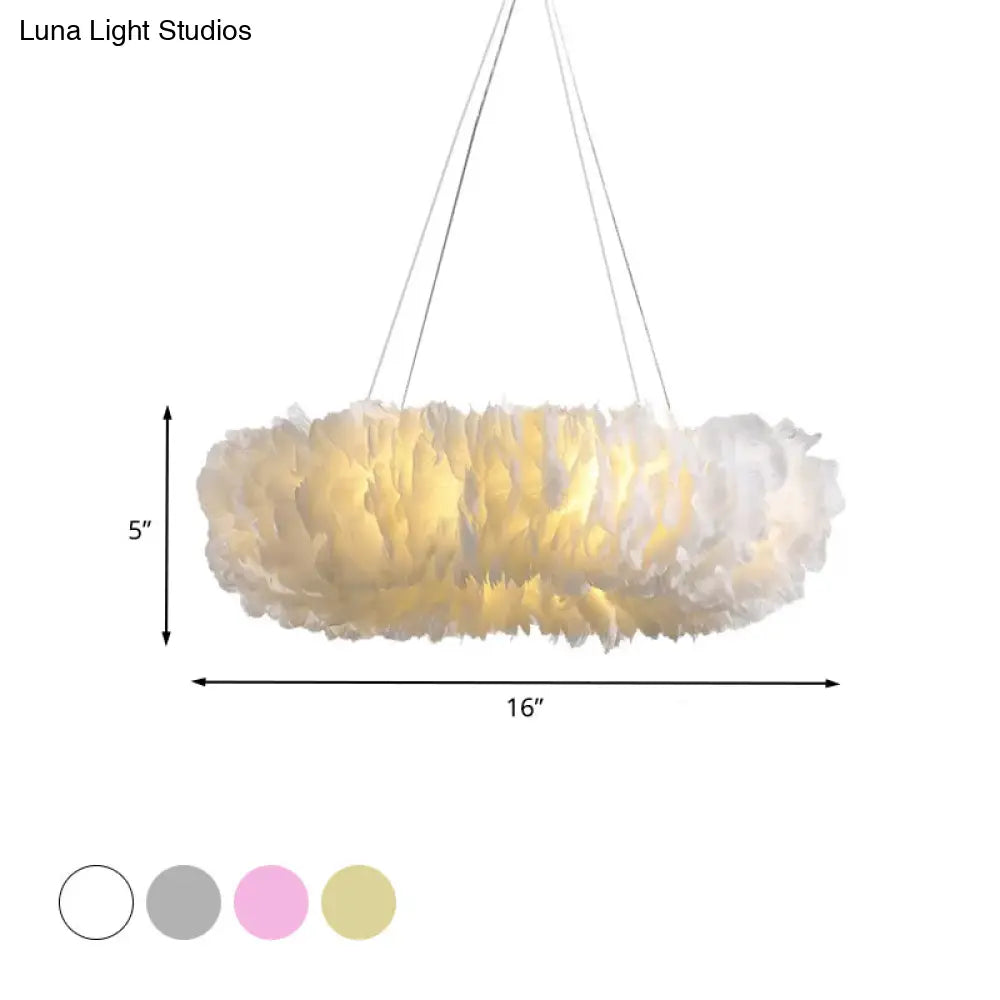 Modern Loop Feather Chandelier - White/Grey/Pink 3/6-Light Ceiling Pendant Lamp