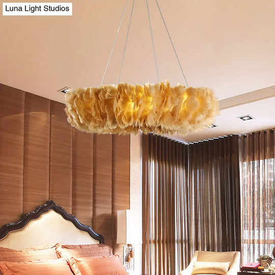 Modern Loop Feather Chandelier - White/Grey/Pink 3/6-Light Ceiling Pendant Lamp