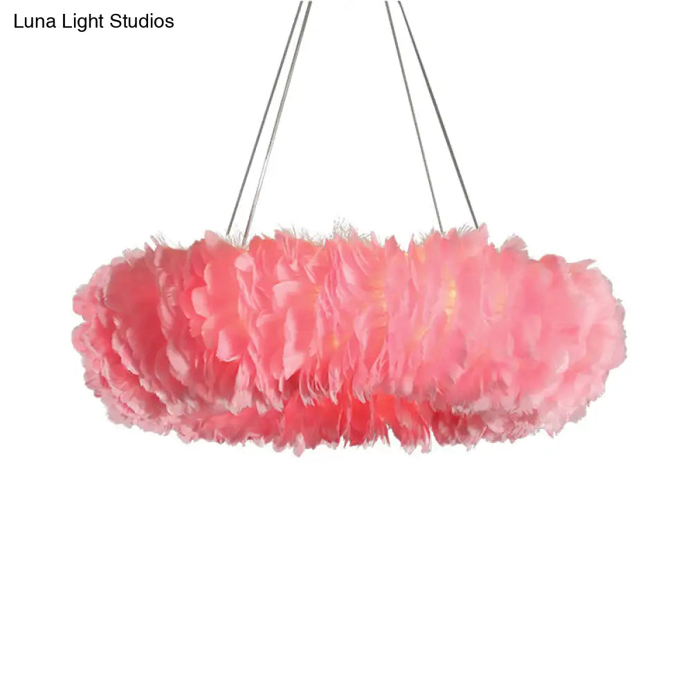 Modern Loop Feather Chandelier - White/Grey/Pink 3/6-Light Ceiling Pendant Lamp