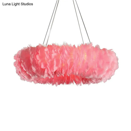 Modern Loop Feather Chandelier - White/Grey/Pink 3/6-Light Ceiling Pendant Lamp