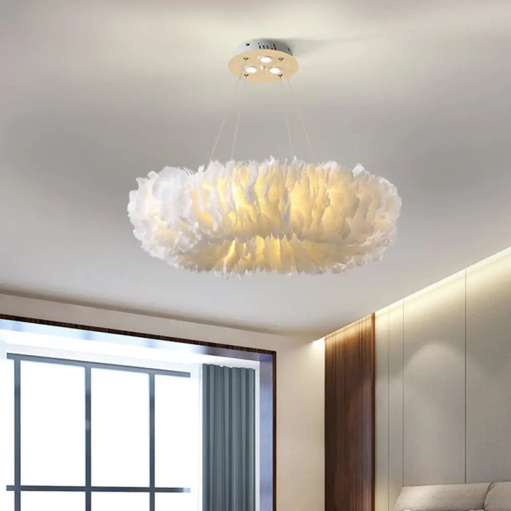 Modern Feather Suspended Pendant Lamp - Loop Chandelier 3/6-Light White/Grey/Pink 3 / White