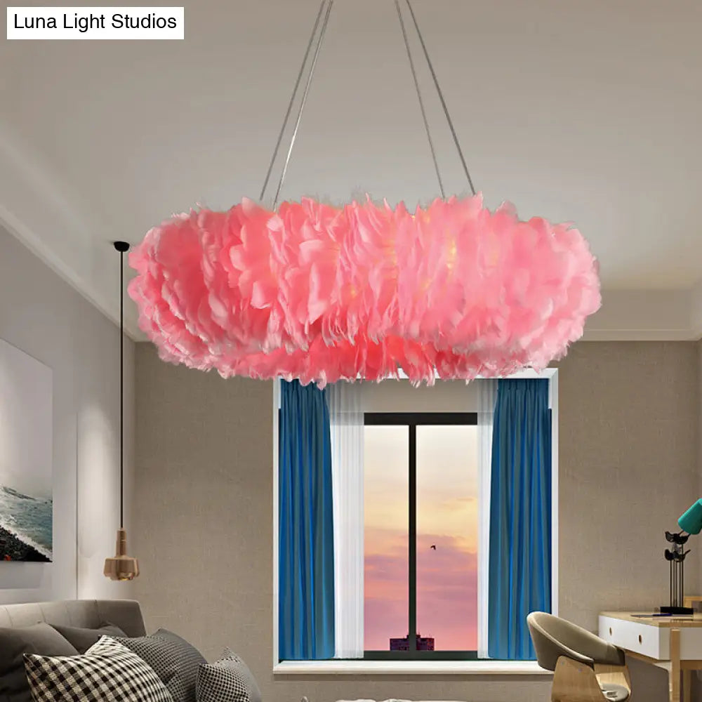 Modern Loop Feather Chandelier - White/Grey/Pink 3/6-Light Ceiling Pendant Lamp 3 / Pink