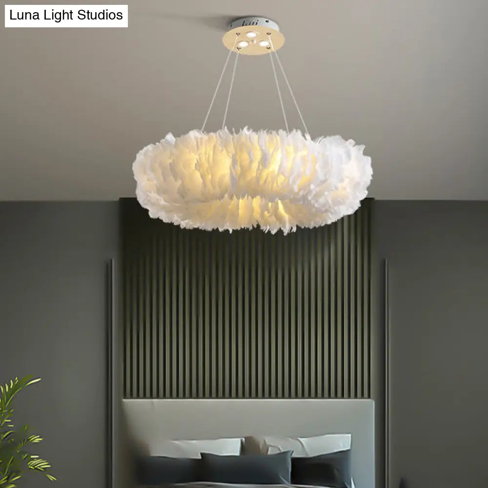 Modern Feather Suspended Pendant Lamp - Loop Chandelier 3/6-Light White/Grey/Pink