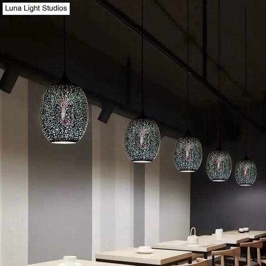 Modern Geometry Glass Pendant Lamp 3D Firework Design 1-Bulb Hanging Light Fixture For Dining Room