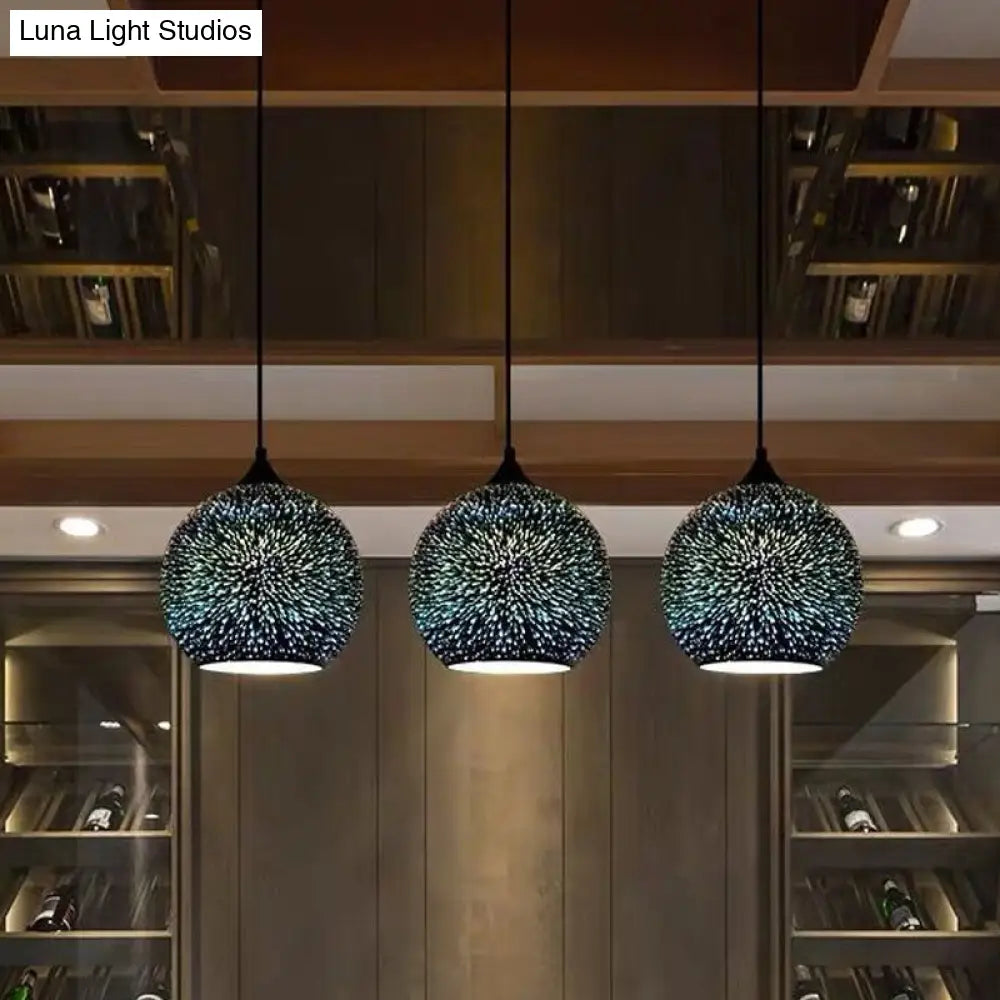 Modern Geometry Glass Pendant Lamp 3D Firework Design 1-Bulb Hanging Light Fixture For Dining Room