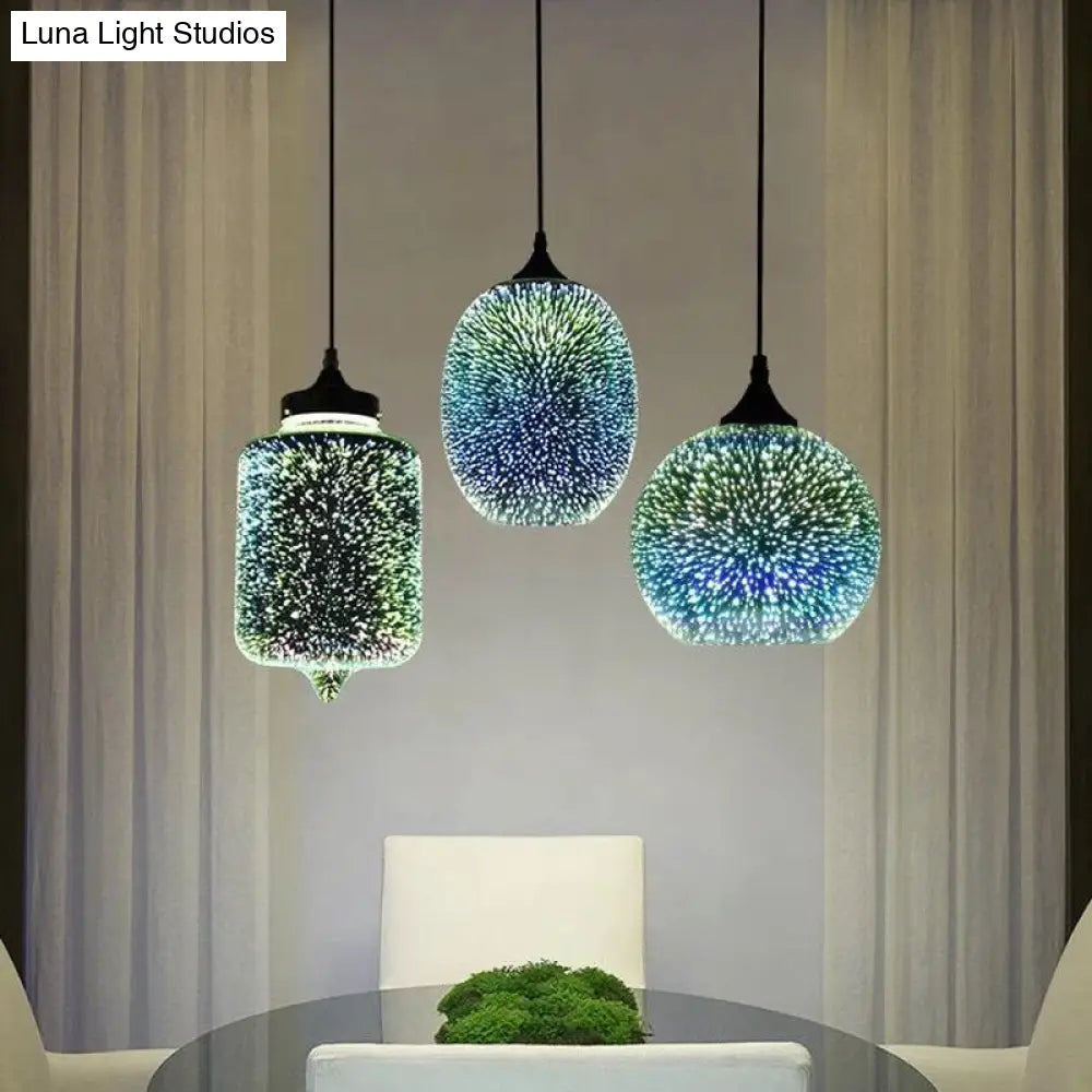 Modern Geometry Glass Pendant Lamp 3D Firework Design 1-Bulb Hanging Light Fixture For Dining Room