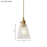Modern Flared Clear Glass 1-Light Pendant Ceiling Light In Brass