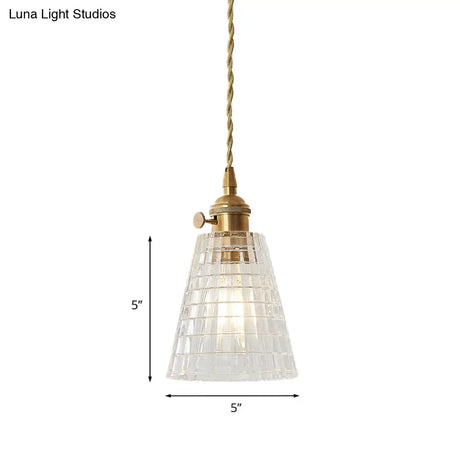 Modern Flared Clear Glass 1-Light Pendant Ceiling Light In Brass