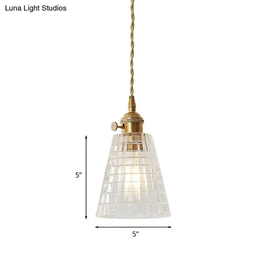 Modern Flared Clear Glass 1-Light Pendant Ceiling Light In Brass