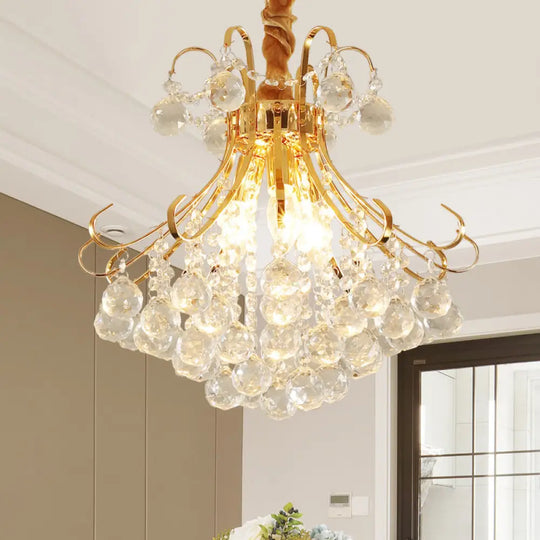 Modern Flared Crystal Ball Chandelier - Gold Ceiling Light Fixture 3/4 Lights Multiple Sizes