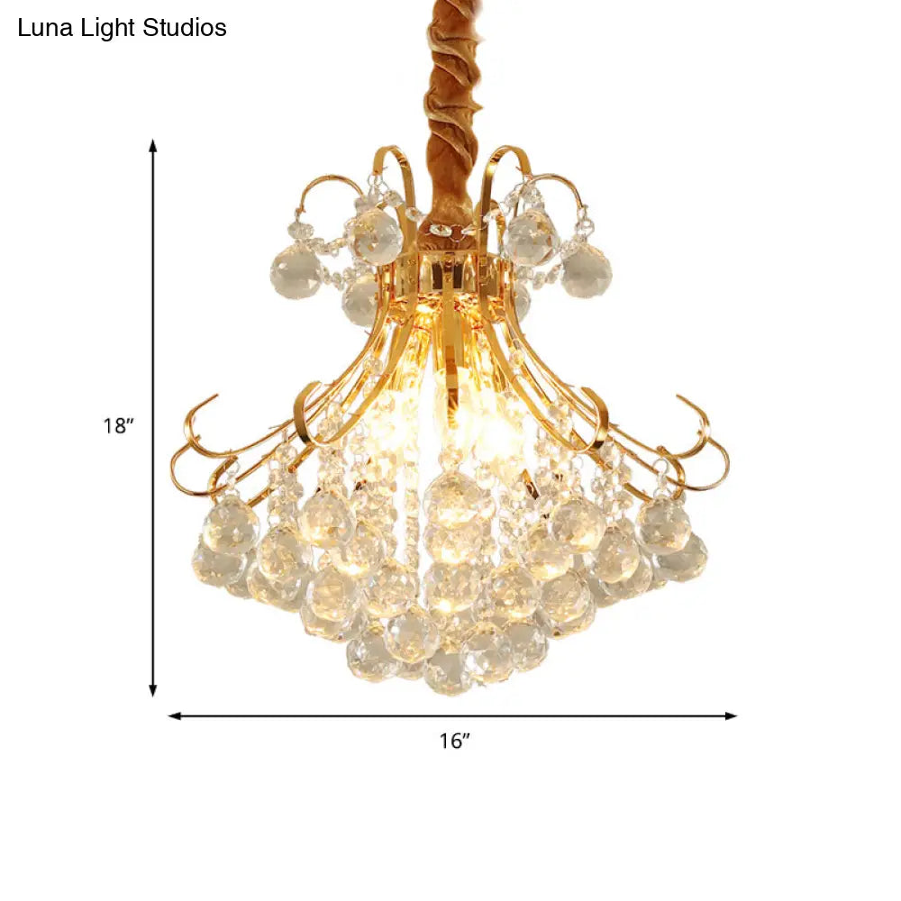 Modern Flared Crystal Ball Chandelier - Gold Ceiling Light Fixture 3/4 Lights Multiple Sizes