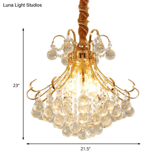 Modern Flared Crystal Ball Chandelier Ceiling Light With 3/4 Lights Gold Finish 12/16/21.5 Wide