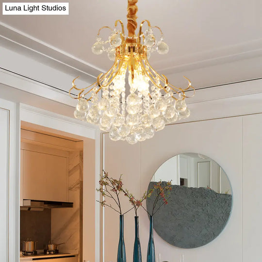 Modern Flared Crystal Ball Chandelier - Gold Ceiling Light Fixture 3/4 Lights Multiple Sizes