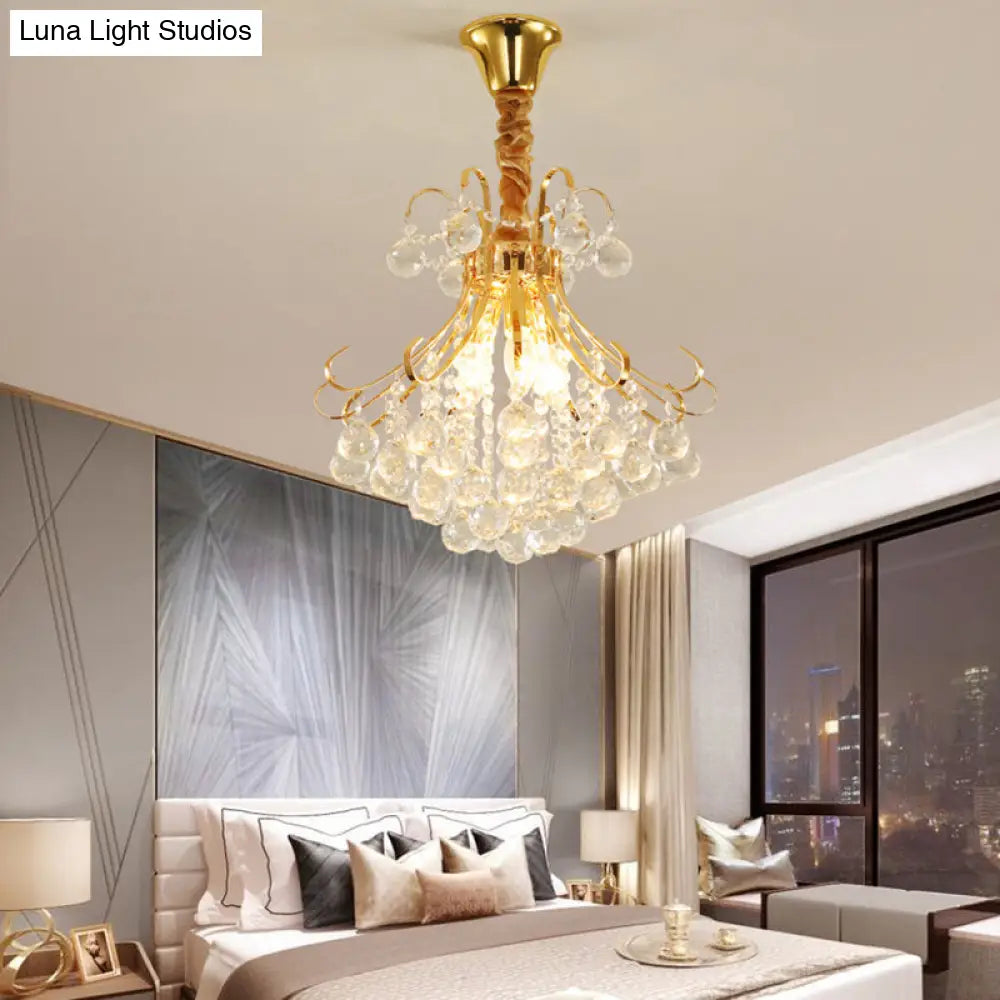 Modern Flared Crystal Ball Chandelier Ceiling Light With 3/4 Lights Gold Finish 12/16/21.5 Wide /