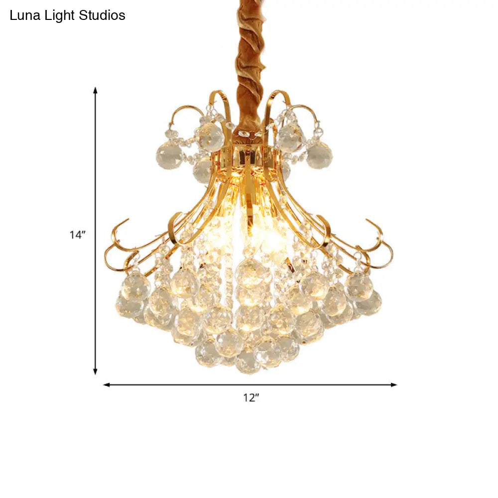 Modern Flared Crystal Ball Chandelier - Gold Ceiling Light Fixture 3/4 Lights Multiple Sizes