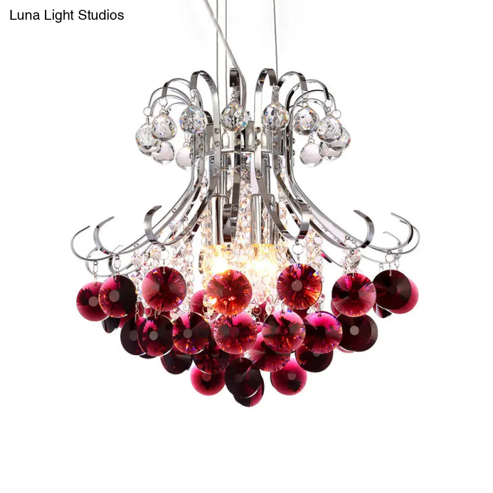 Modern Flared Crystal Chandelier: 3-Light Clear/Red/Black Hanging Lamp Kit For Living Room