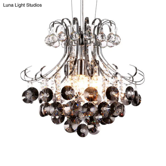 Modern Flared Crystal Chandelier: 3-Light Clear/Red/Black Hanging Lamp Kit For Living Room