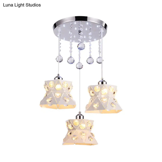 Modern Flared Iron Suspension Lamp With Crystal Accents - 3 Bulb Multi Light Pendant For Dining Room