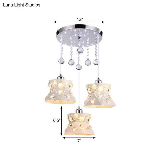 Modern Flared Dining Room Pendant Lamp With Crystal Accent - Iron Finish 3 Bulbs