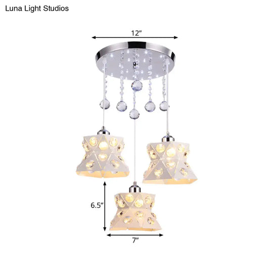 Modern Flared Iron Suspension Lamp With Crystal Accents - 3 Bulb Multi Light Pendant For Dining Room