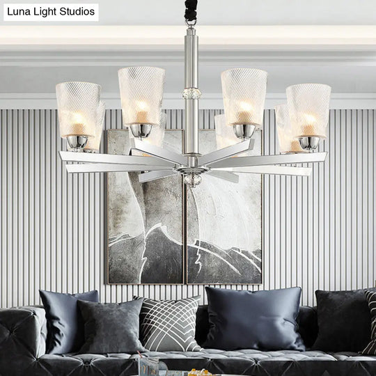 Modern Flared Glass Pendant Chandelier With 8 Bulbs Chrome Finish