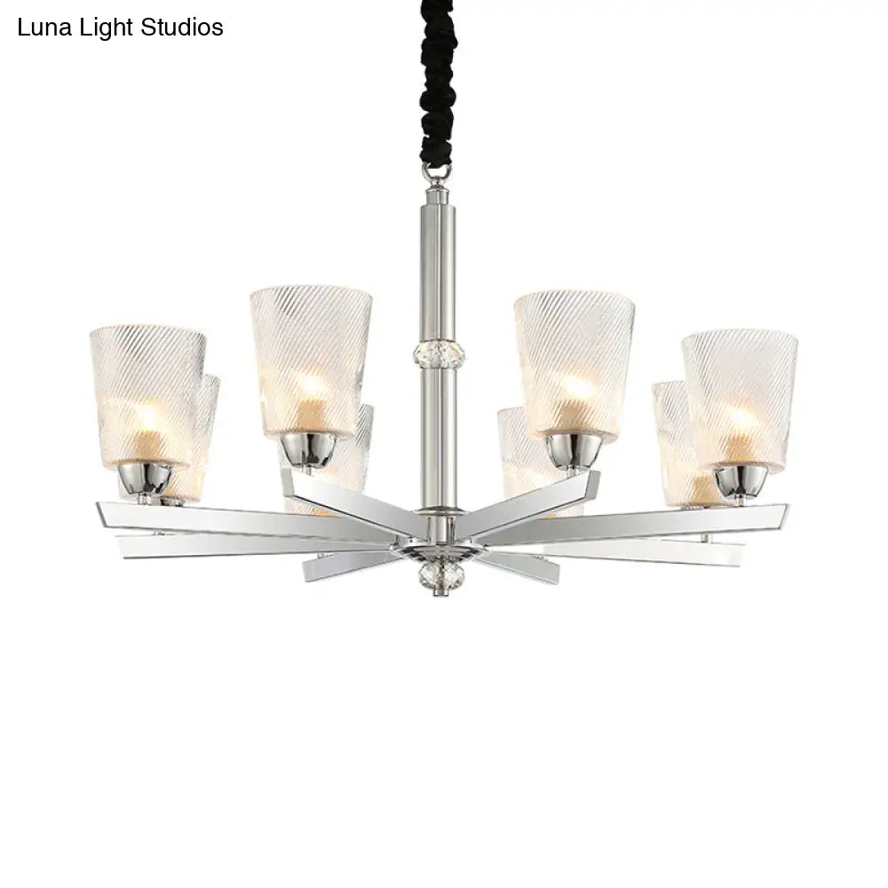 Modern Flared Glass Pendant Chandelier With Ribbed Design - Chrome Finish