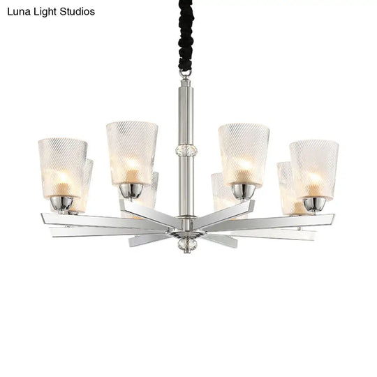 Modern Flared Glass Pendant Chandelier With Ribbed Design - Chrome Finish