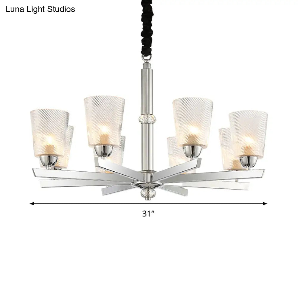 Modern Flared Glass Pendant Chandelier With Ribbed Design - Chrome Finish