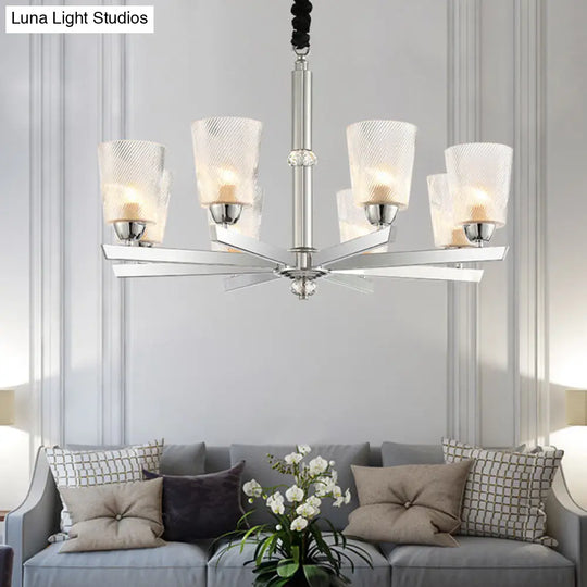 Modern Flared Glass Pendant Chandelier With 8 Bulbs Chrome Finish