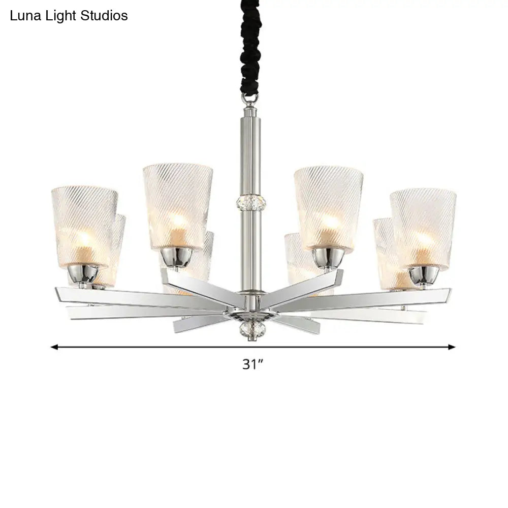 Modern Flared Glass Pendant Chandelier With 8 Bulbs Chrome Finish