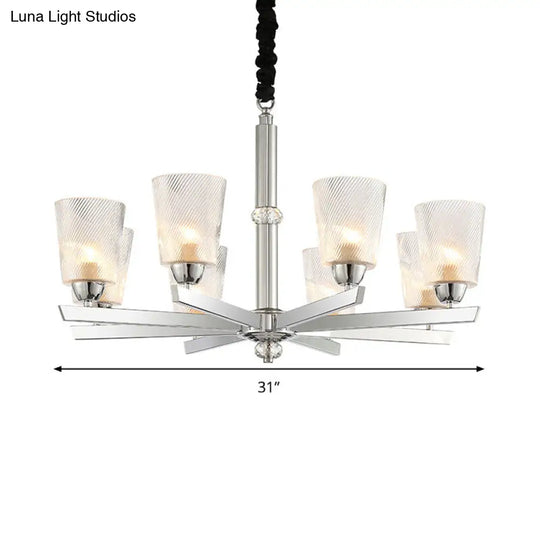 Modern Flared Glass Pendant Chandelier With 8 Bulbs Chrome Finish